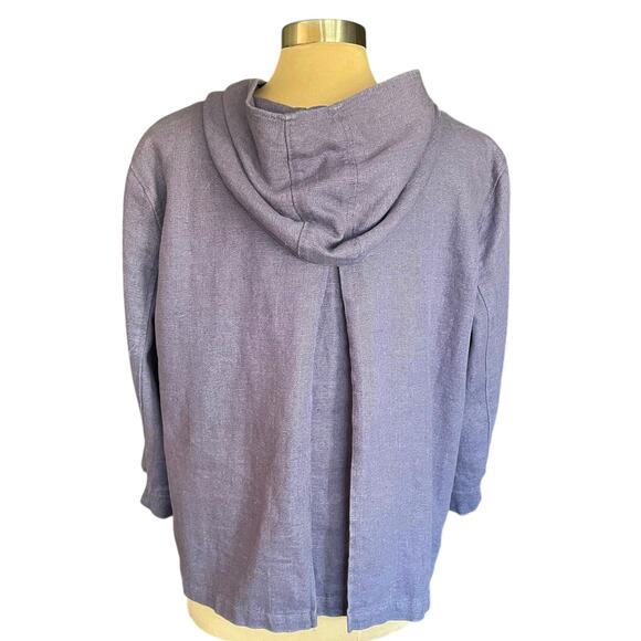 Coldwater Creek Purple 100% Linen Fill Zip Hooded Jacket Size XL Fall Casual - Picture 3 of 9